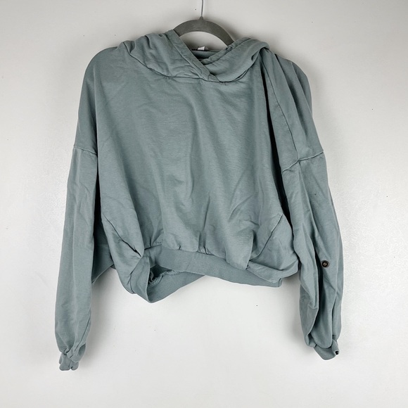 Young Fabulous & Broke Tops - Young Fabulous and Broke Cropped Hoodie Sweatshirt Sage Green Dolman Sleeve